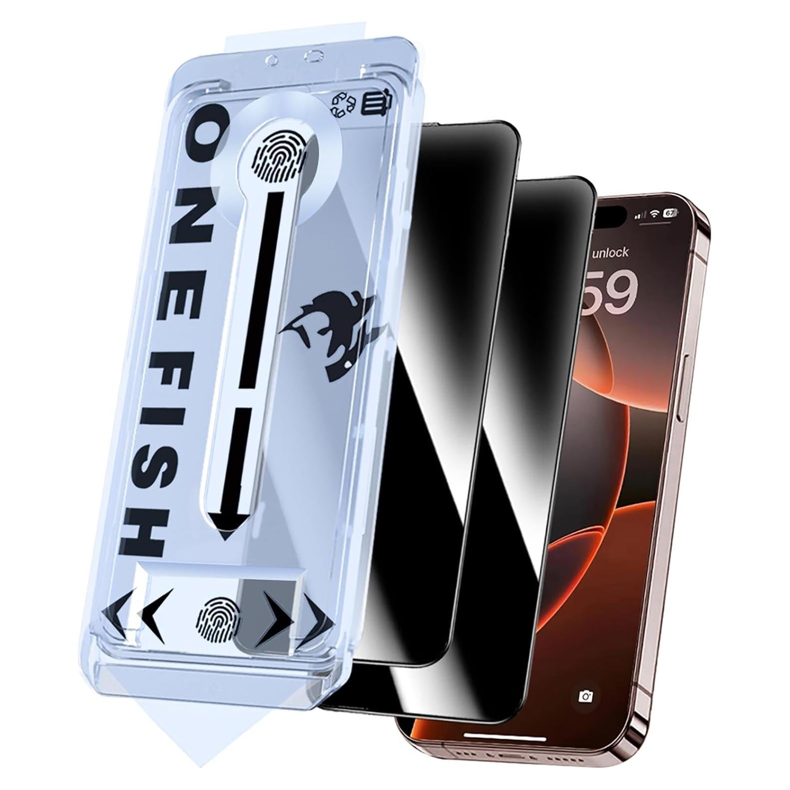 Protector de Pantalla Privado OneFish para iPhone 15 Pro 9H