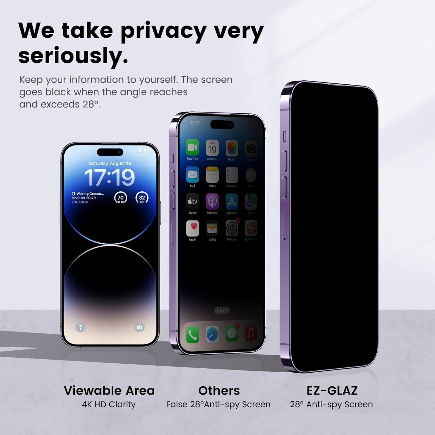 Protector de Pantalla Privado EZ-GLAZ para iPhone 14 Pro 6.1"