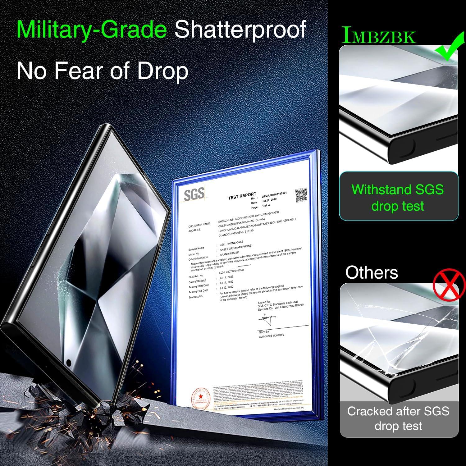 IMBZBK 3 Pack Screen Protector for Samsung Galaxy S24 Ultra Tempered Glass 3 Camera Lens Protector Accessories Case Friendly, Support Fingerprint Reader, Full Coverage