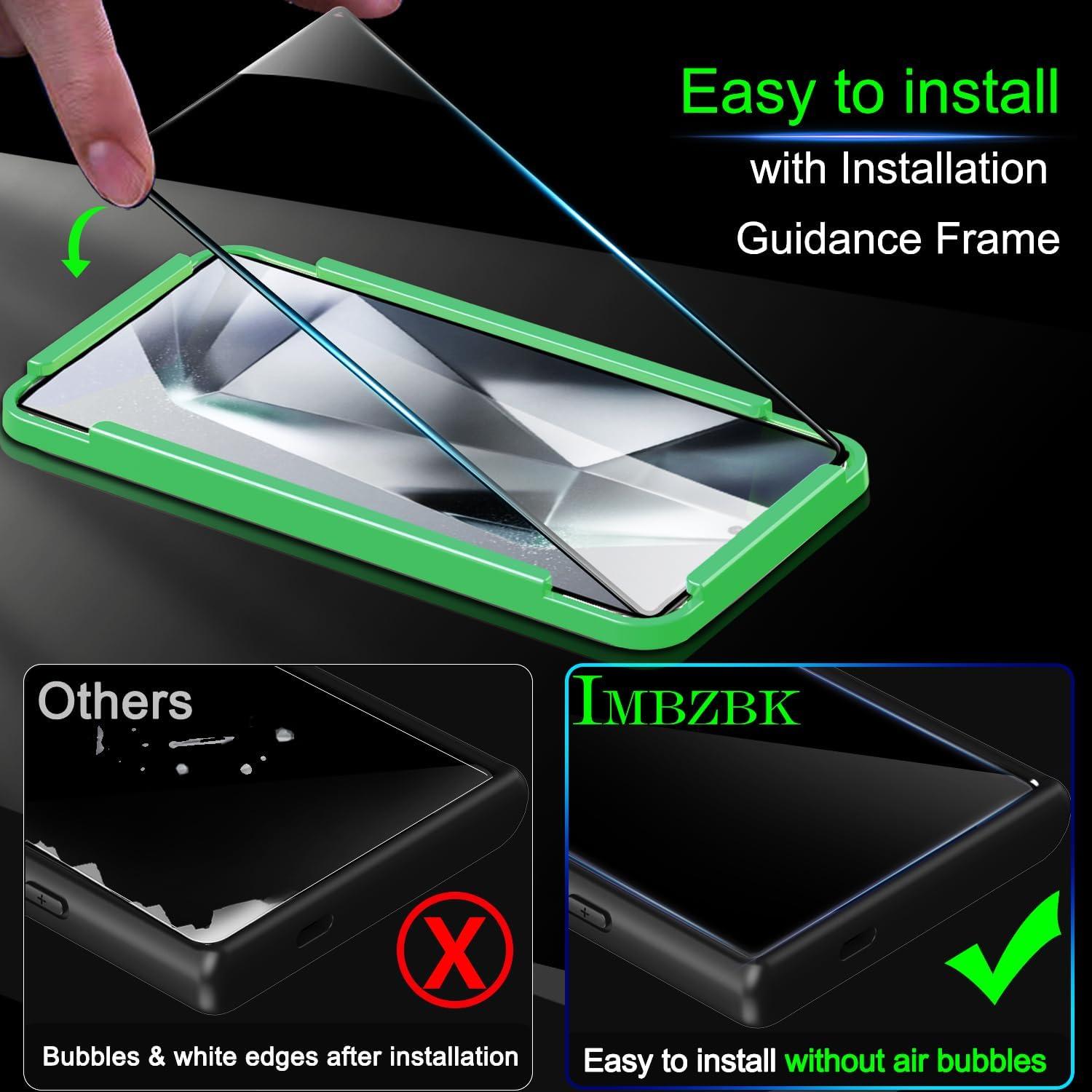 IMBZBK 3 Pack Screen Protector for Samsung Galaxy S24 Ultra Tempered Glass 3 Camera Lens Protector Accessories Case Friendly, Support Fingerprint Reader, Full Coverage