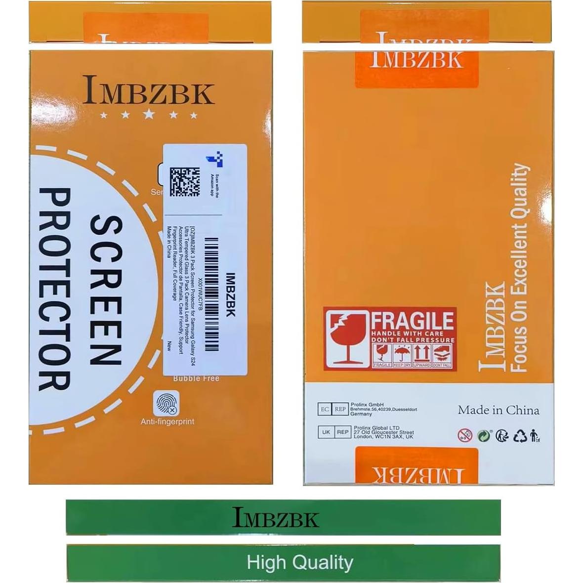 IMBZBK 3 Pack Screen Protector for Samsung Galaxy S24 Ultra Tempered Glass 3 Camera Lens Protector Accessories Case Friendly, Support Fingerprint Reader, Full Coverage