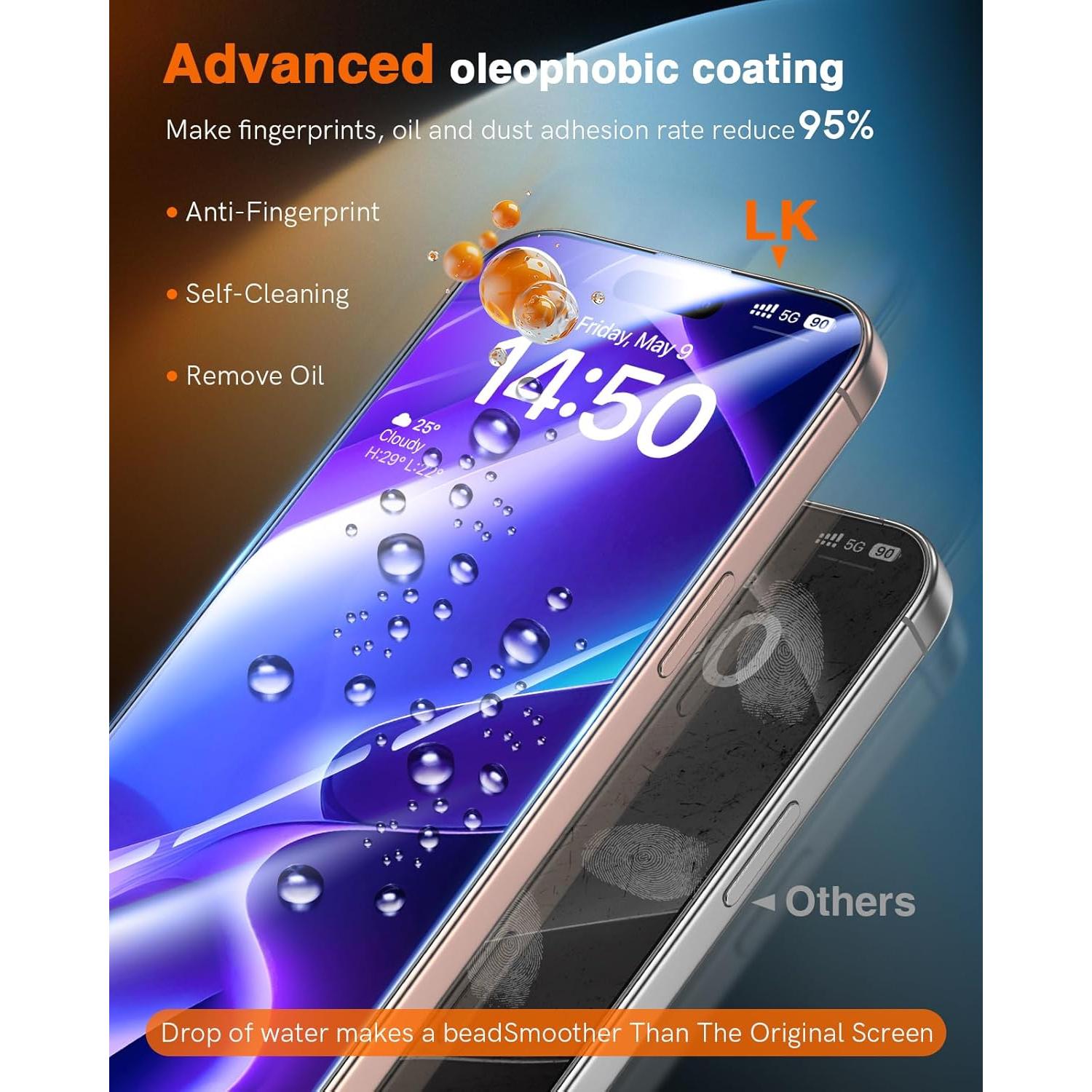 Protector de Pantalla LK para iPhone 15 Pro Max 3 Unidades 9H