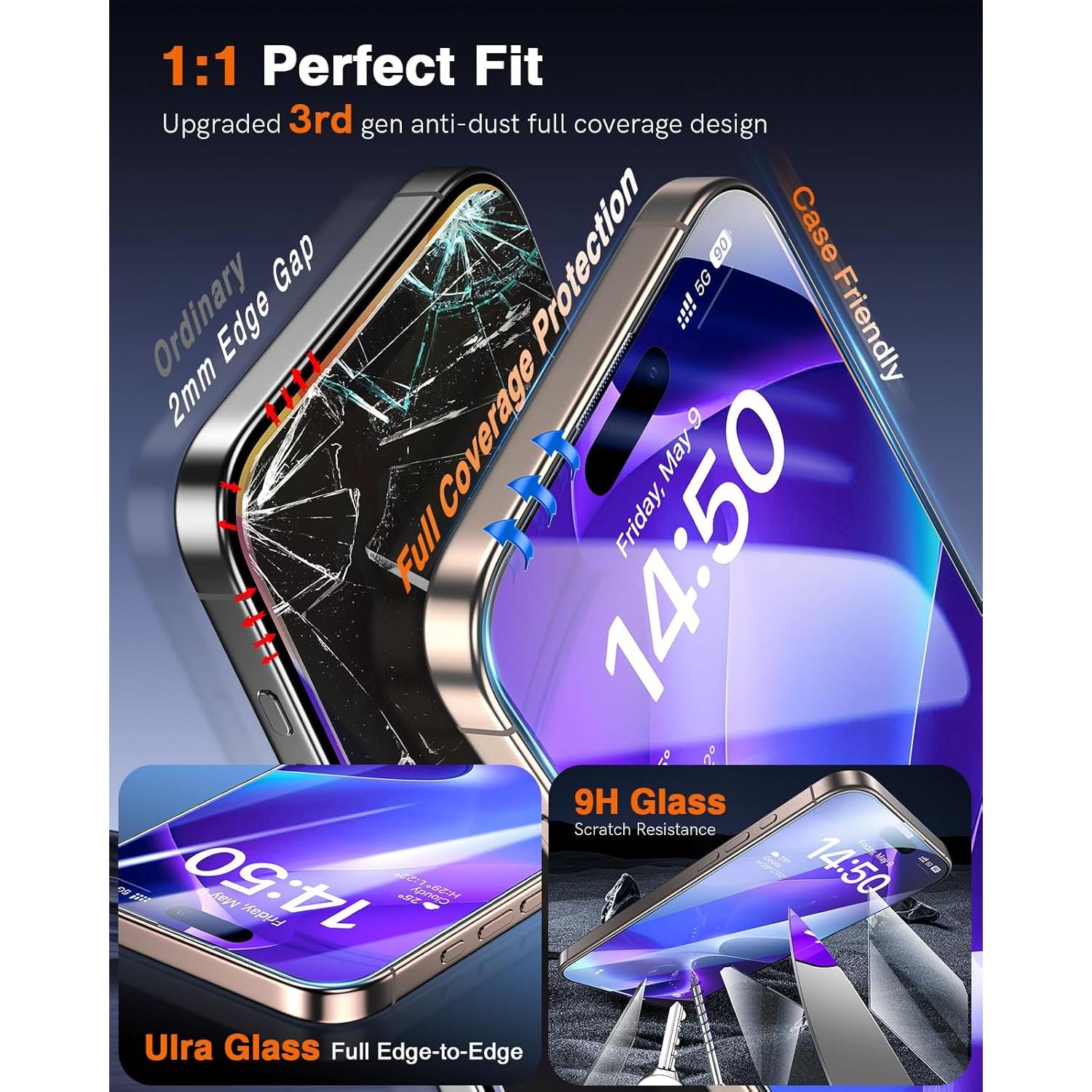 Protector de Pantalla LK para iPhone 15 Pro Max 3 Unidades 9H