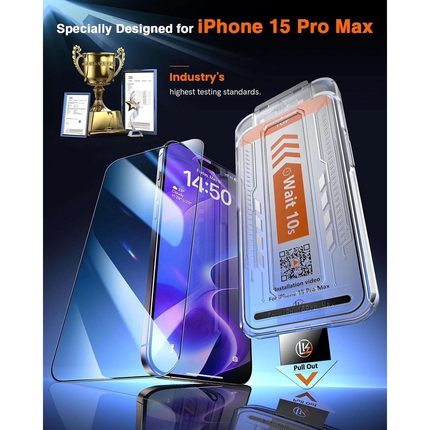 Protector de Pantalla LK para iPhone 15 Pro Max 3 Unidades 9H