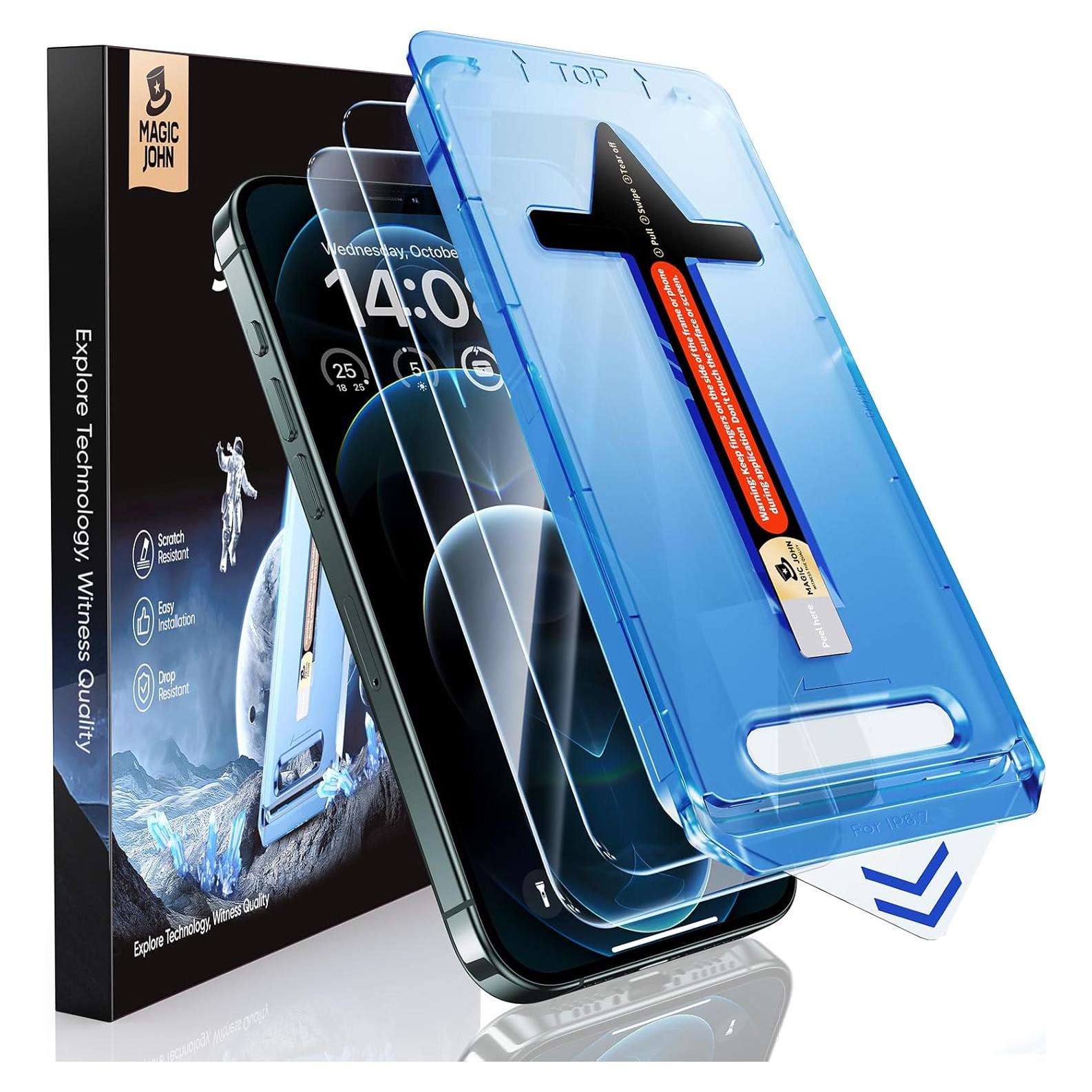 MAGIC JOHN 2 Pack for iPhone 12 Pro Max 6.7 inch Tempered Glass Screen Protector, Auto Dust-Elimination Installation, Bubble Free, HD Clear, Easy Installation