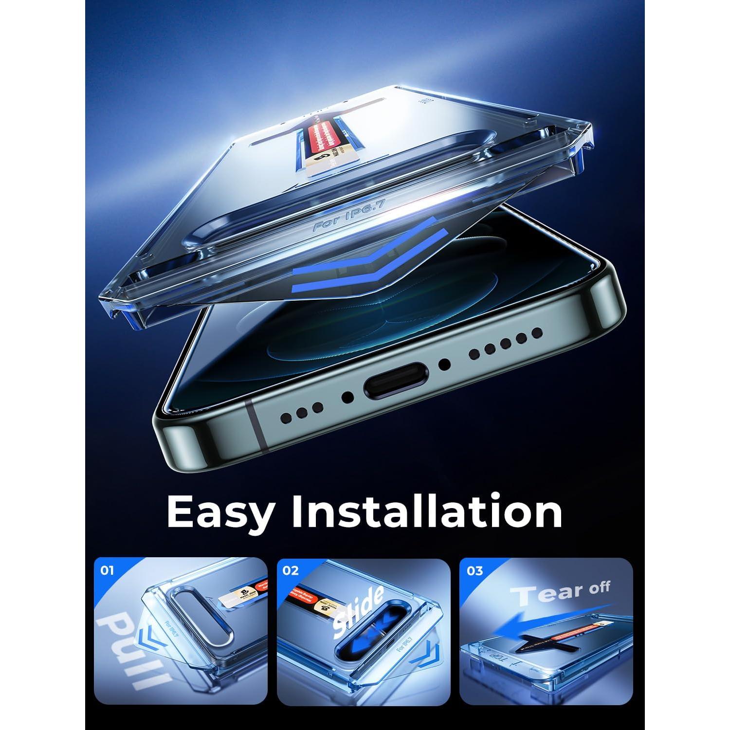 MAGIC JOHN 2 Pack for iPhone 12 Pro Max 6.7 inch Tempered Glass Screen Protector, Auto Dust-Elimination Installation, Bubble Free, HD Clear, Easy Installation