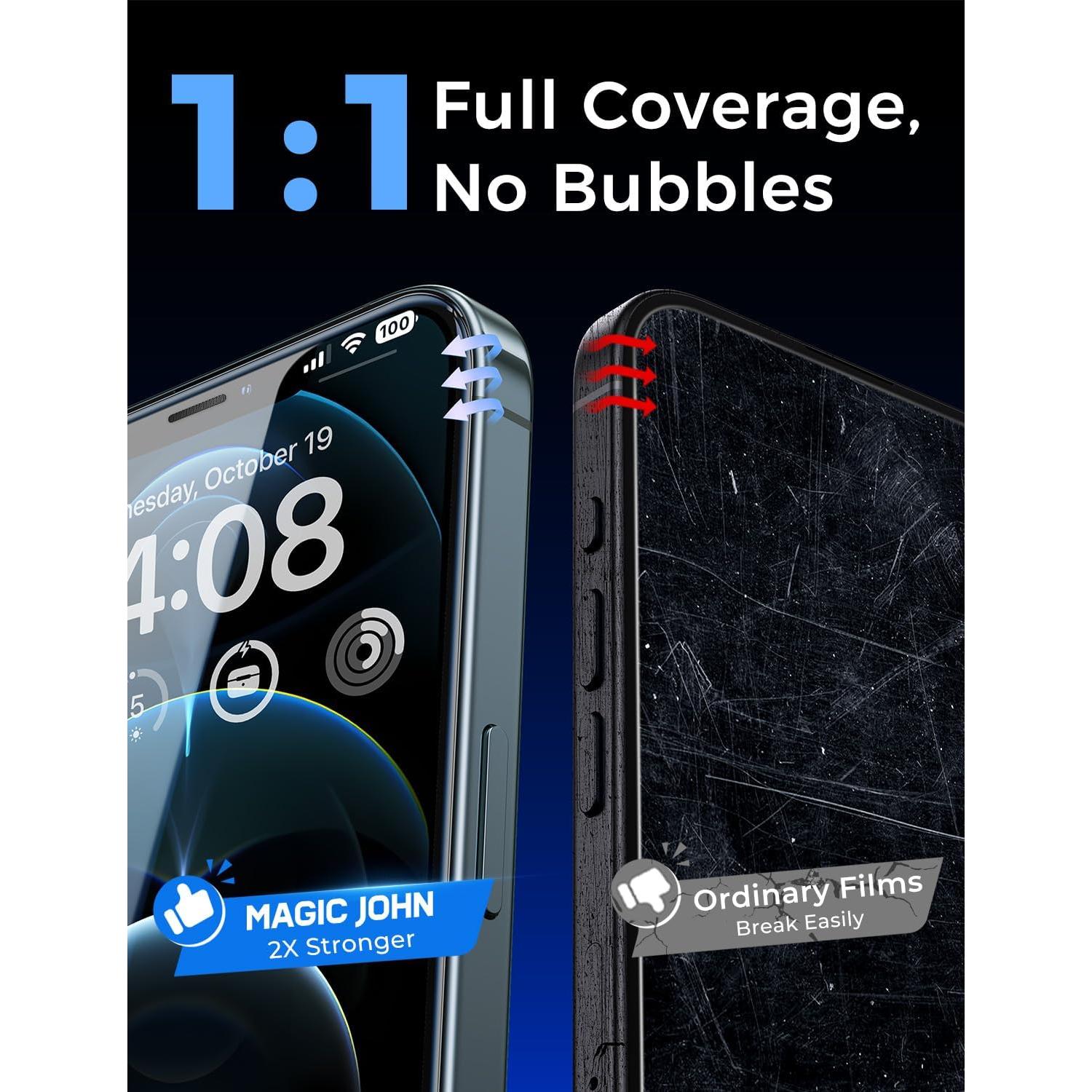 MAGIC JOHN 2 Pack for iPhone 12 Pro Max 6.7 inch Tempered Glass Screen Protector, Auto Dust-Elimination Installation, Bubble Free, HD Clear, Easy Installation