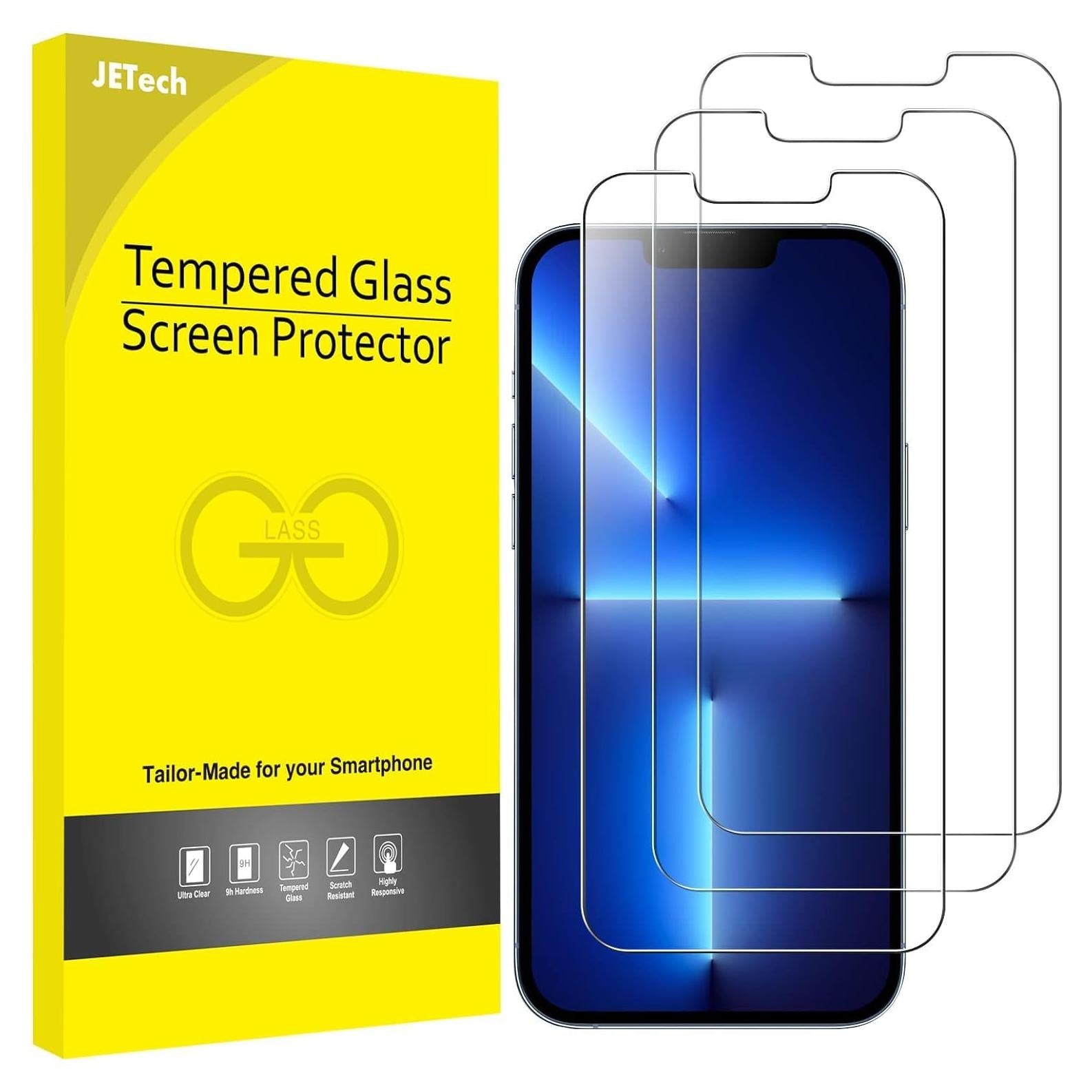 Protector de Pantalla JETech para iPhone 16e/13/13 Pro 6.1" Vidrio Templado - Paquete de 3