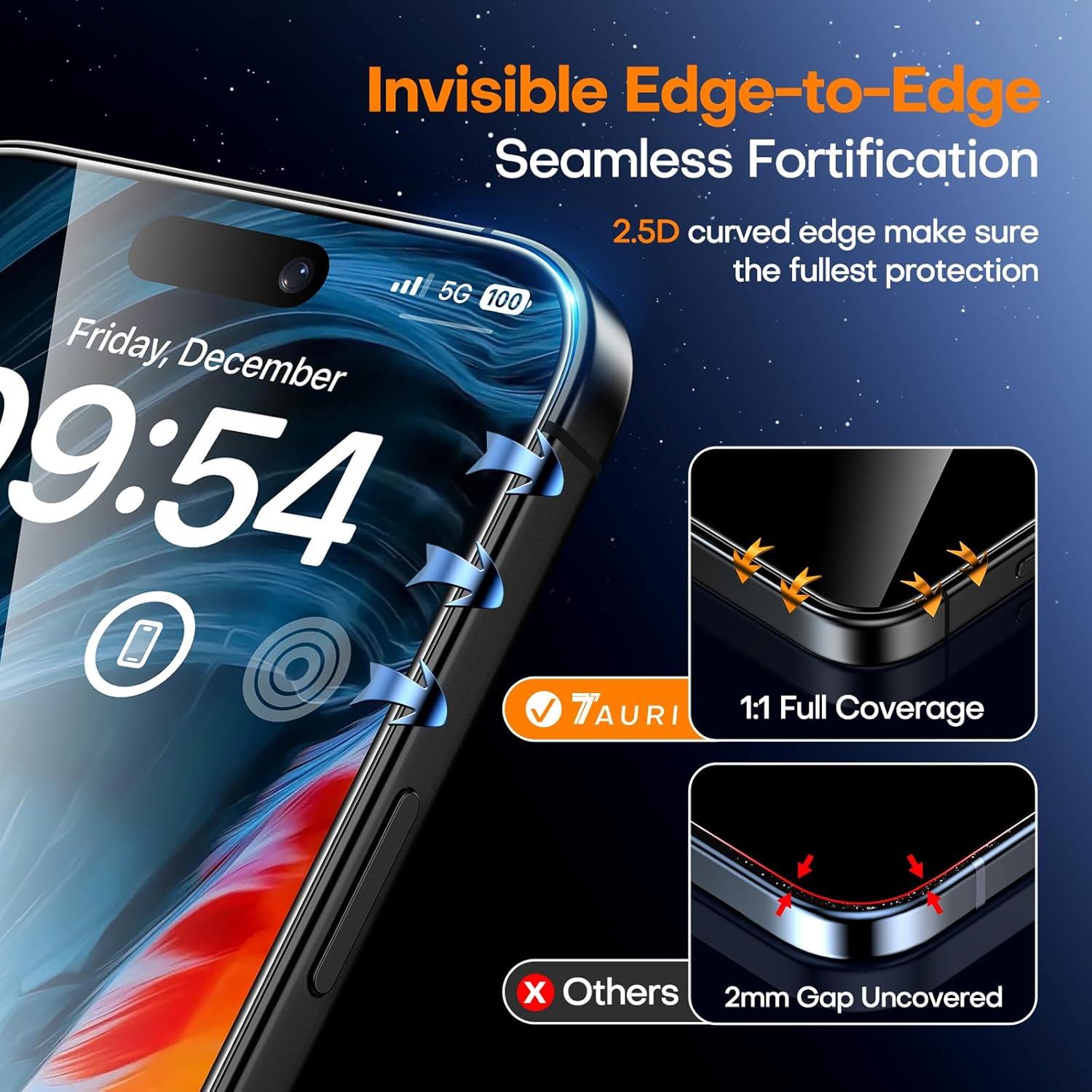 Protector de Pantalla TAURI para iPhone 16 Pro - Vidrio Templado 9H