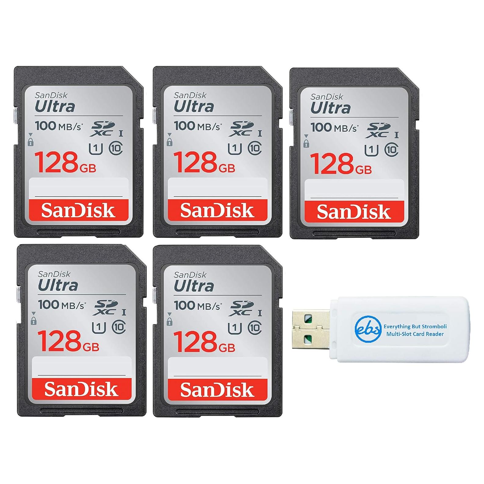 SanDisk 128GB Ultra - Paquete de 5 Tarjetas SD Clase 10