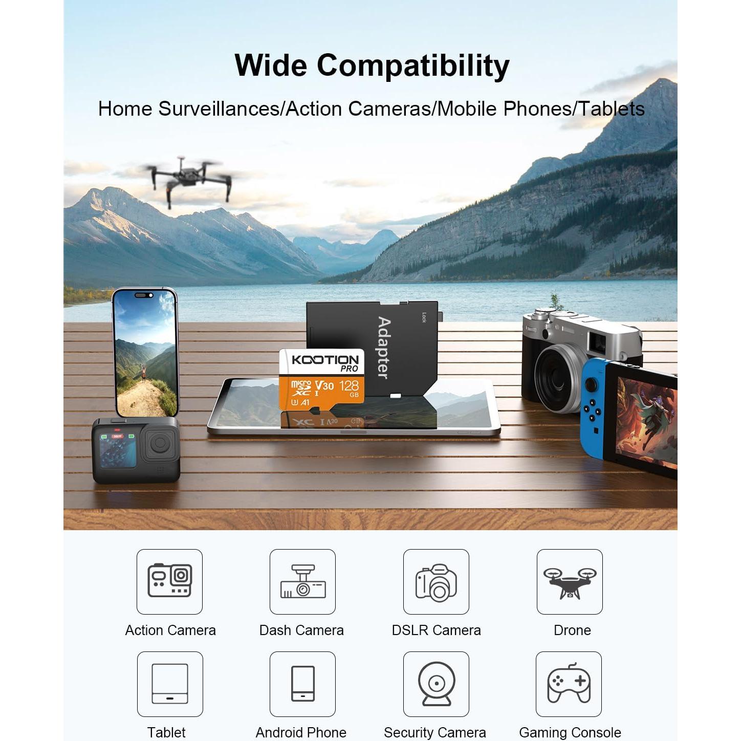 Tarjetas Micro SD 128GB KOOTION U3 V30 A1 Pack de 5