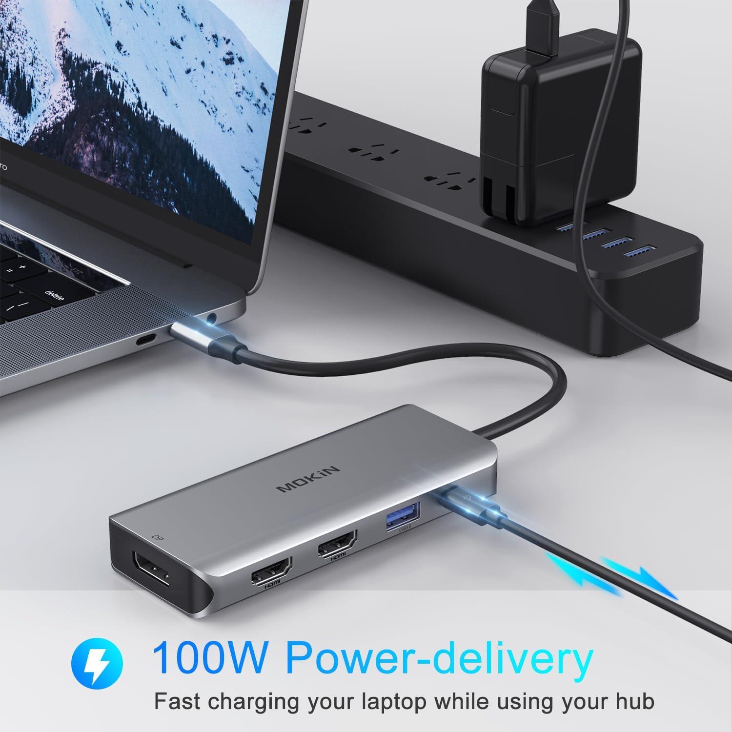 Hub USB-C MOKiN 9 en 1 con 2 HDMI 4K y DisplayPort