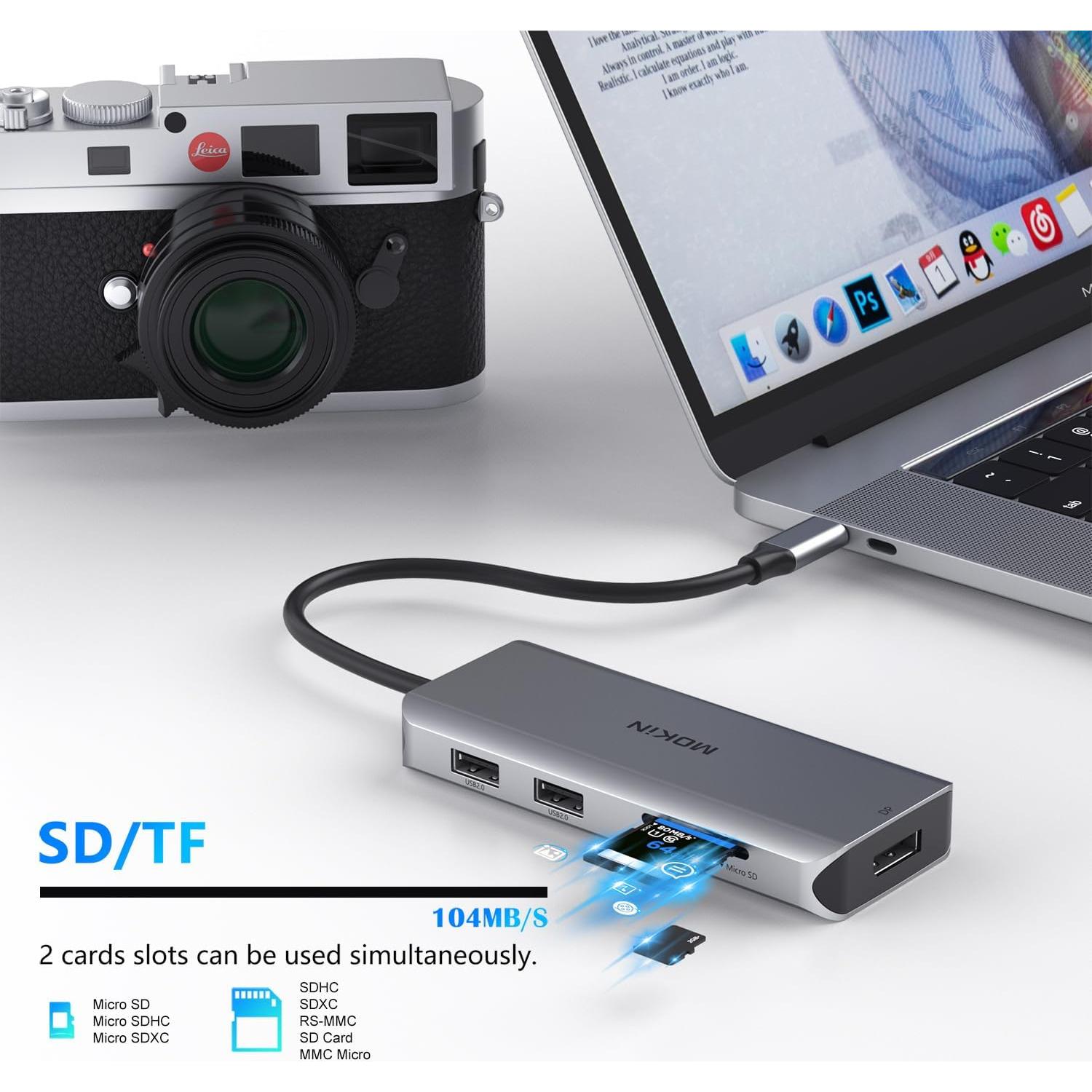 Hub USB-C MOKiN 9 en 1 con 2 HDMI 4K y DisplayPort