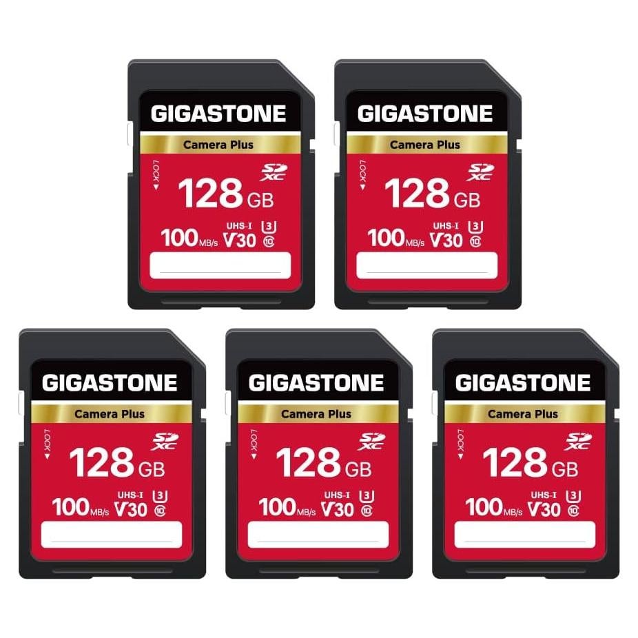 GIGASTONE 128GB Tarjeta SDXC 5-Pack A1 V30 U3 Alta Velocidad