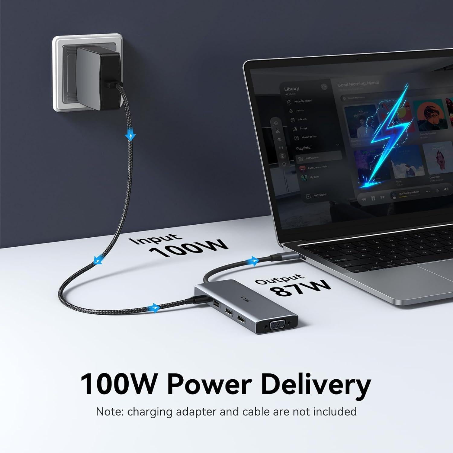 Adaptador USB C VVB 9 Puertos 2 HDMI 4K + VGA + PD 100W