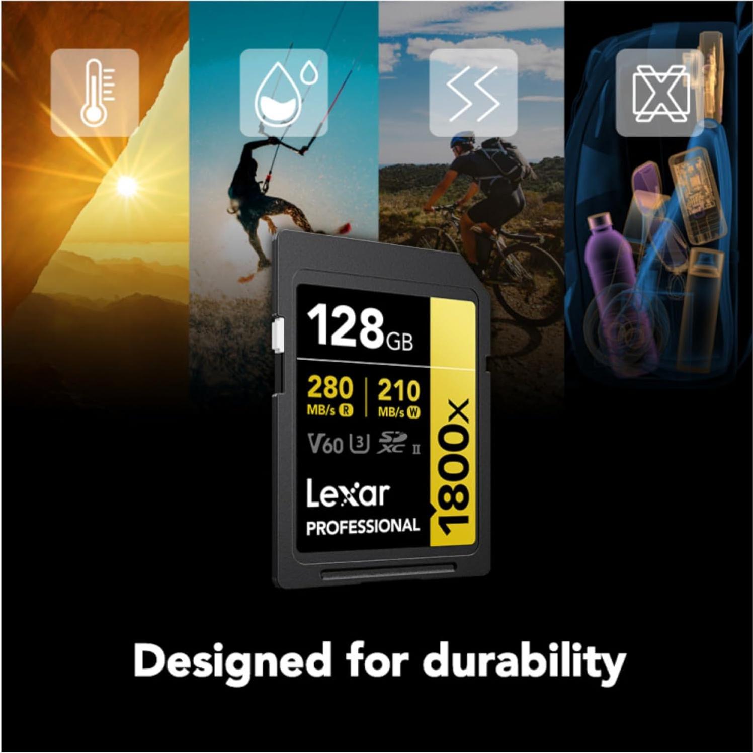 Tarjeta SDXC Lexar 128GB UHS-II 1800x V60 4K Oro