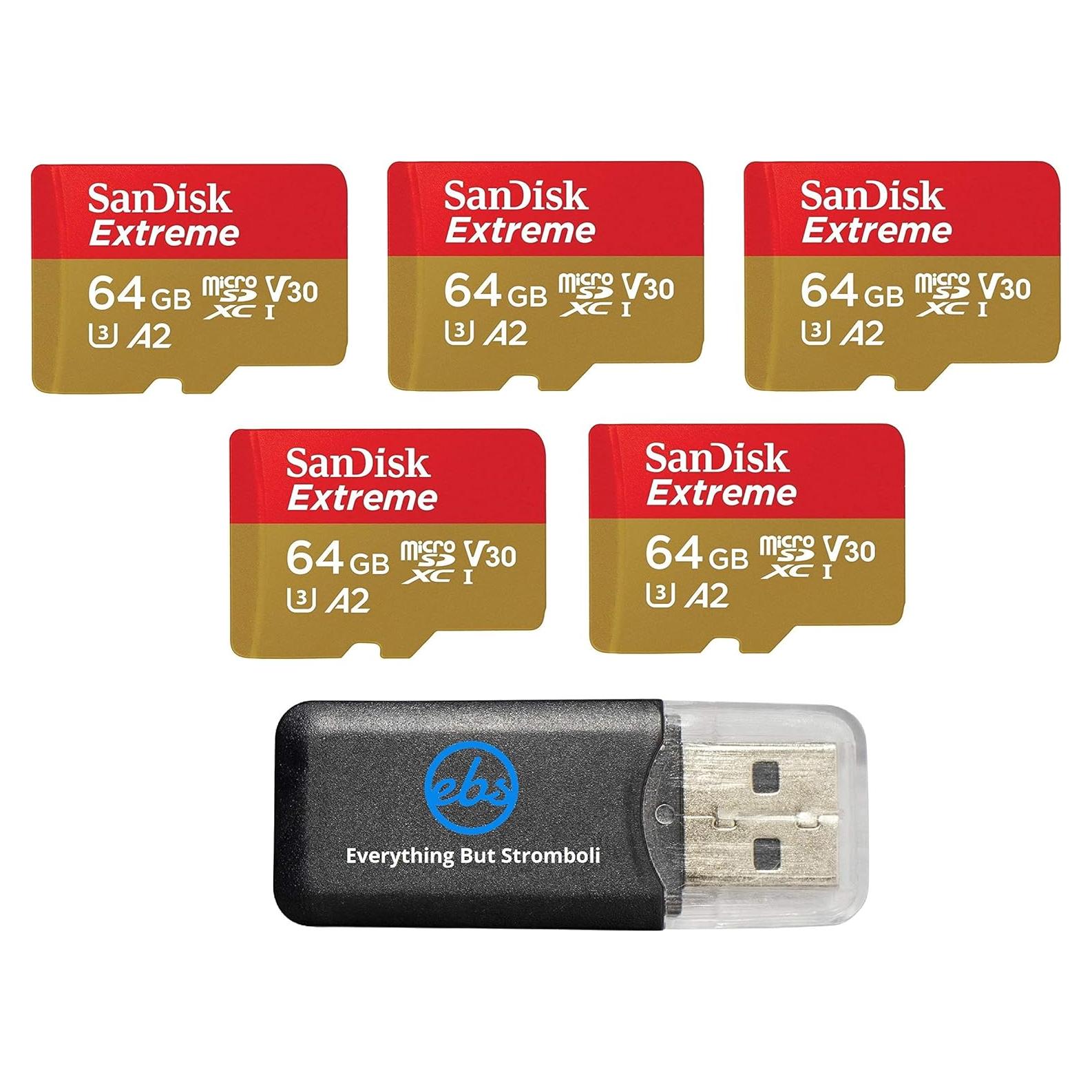 Paquete de 5 Tarjetas MicroSD SanDisk Extreme 64GB C10 A2 V30