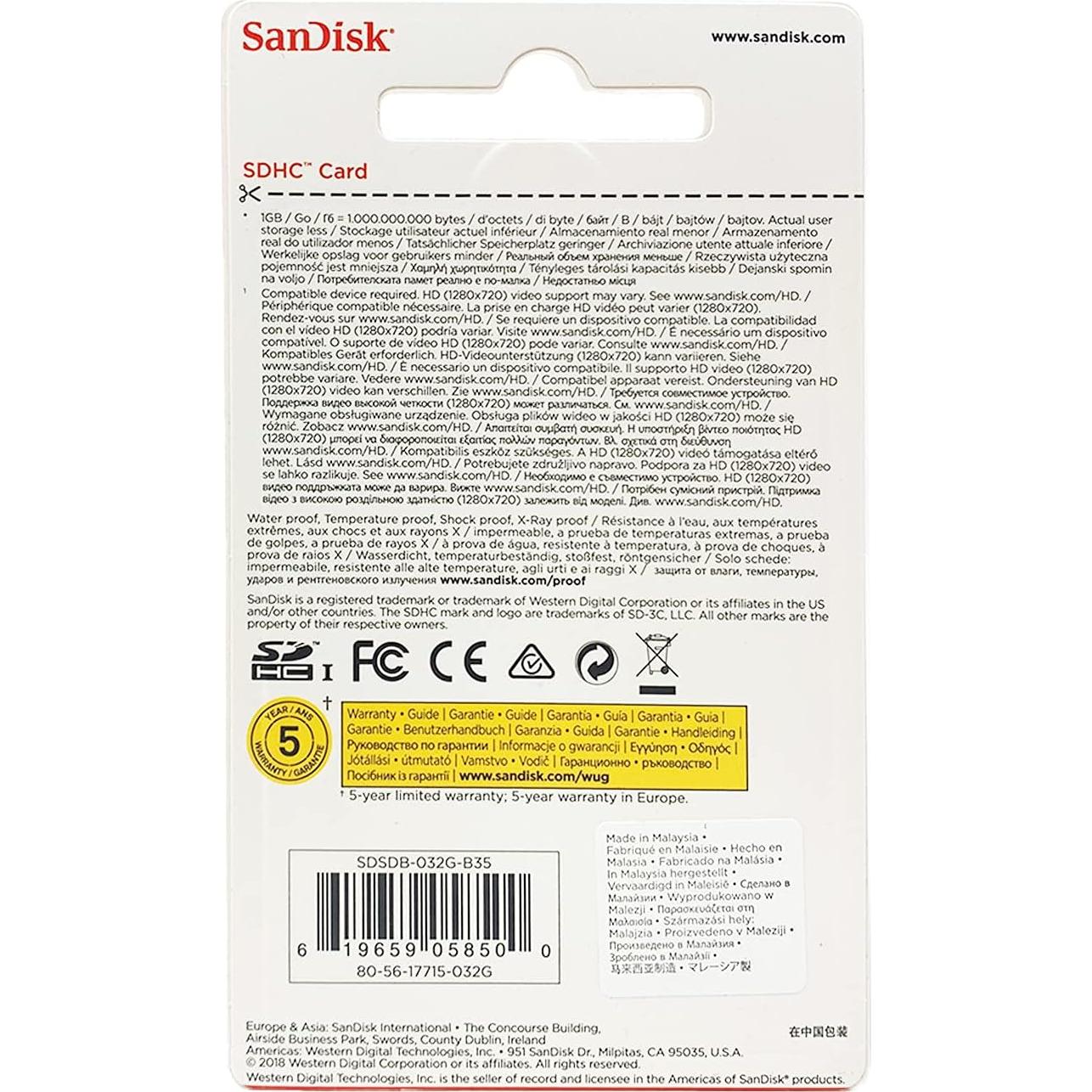 Tarjeta de Memoria SanDisk 32GB SDHC Clase 4 - SDSDB-032G