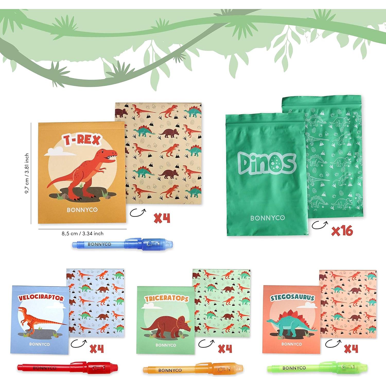 BONNYCO Paquete 16 Bolígrafos Tinta Invisible Dinosaurios
