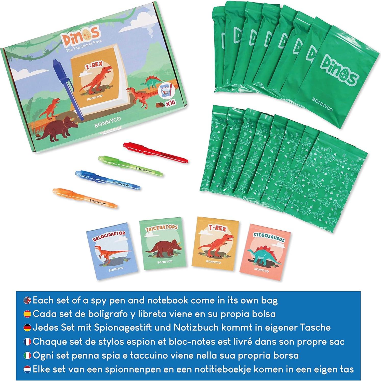 BONNYCO Paquete 16 Bolígrafos Tinta Invisible Dinosaurios