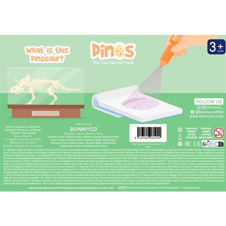 BONNYCO Paquete 16 Bolígrafos Tinta Invisible Dinosaurios