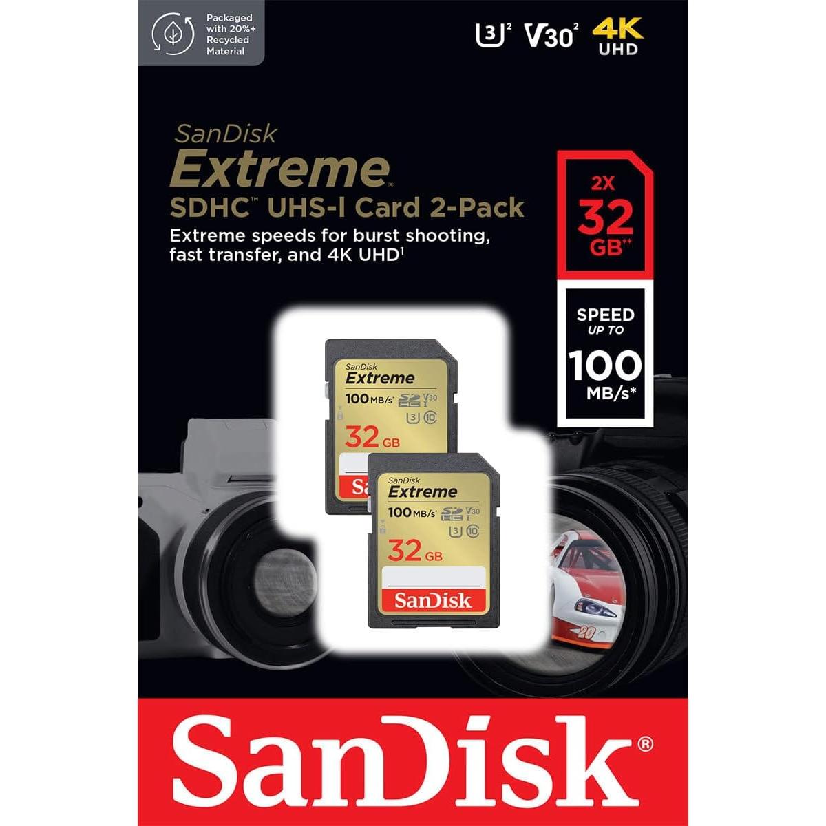 Tarjetas de Memoria SanDisk Extreme 32GB SDHC 2-Pack UHS-I
