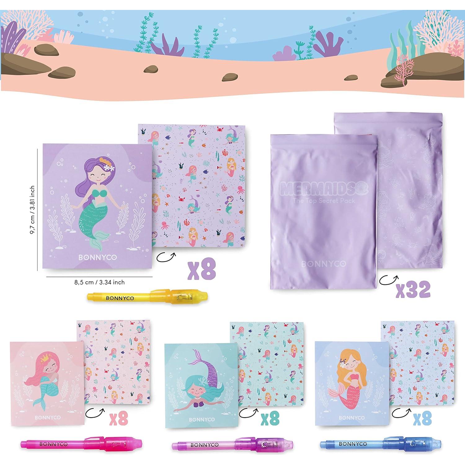 BONNYCO 32 Bolígrafos Tinta Invisible y Cuadernos Sirenas