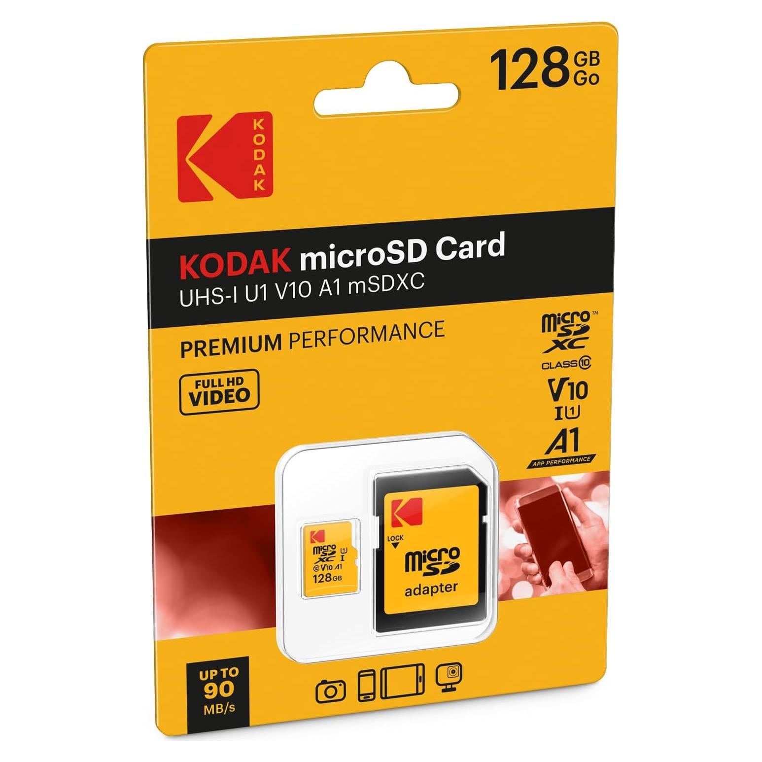 Tarjeta MicroSDXC KODAK 128GB Clase 10 UHS-I con Adaptador