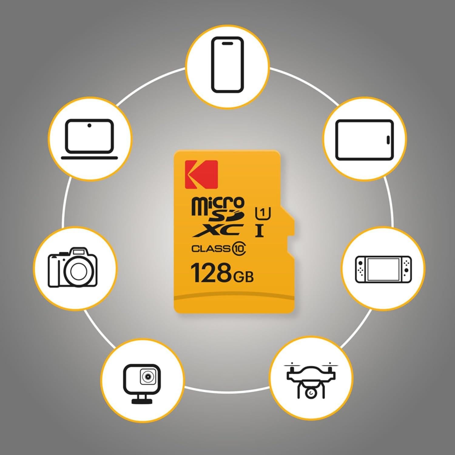 Tarjeta MicroSDXC KODAK 128GB Clase 10 UHS-I con Adaptador