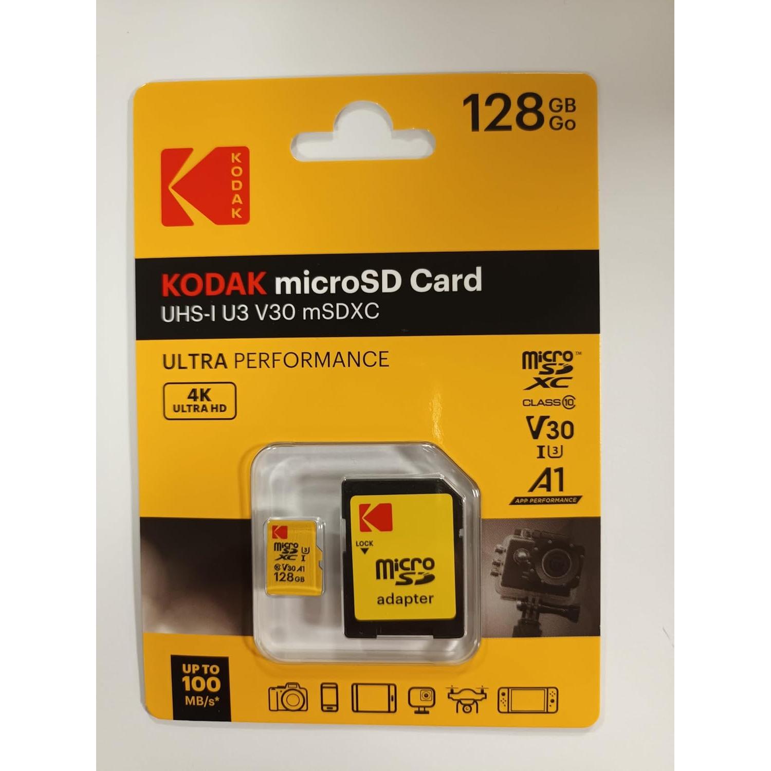 Tarjeta MicroSDXC KODAK 128GB Clase 10 UHS-I con Adaptador