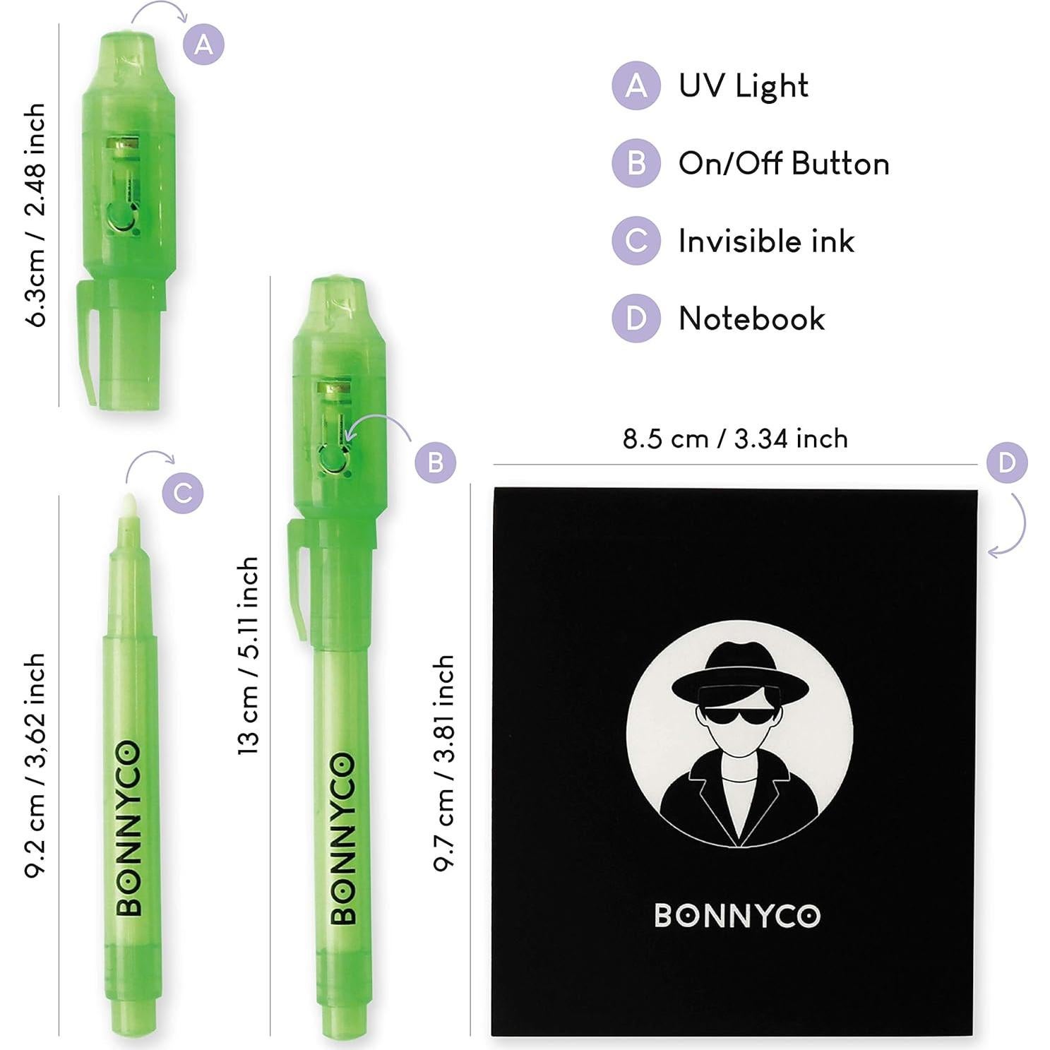 BONNYCO Paquete 32 Bolígrafos Tinta Invisible y Cuaderno