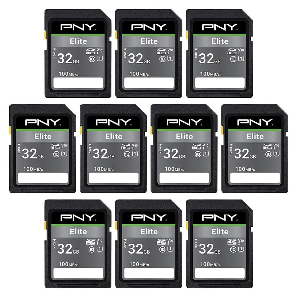 Tarjeta de Memoria PNY 32GB Elite Clase 10 U1 V10 SDHC - Paquete de 10