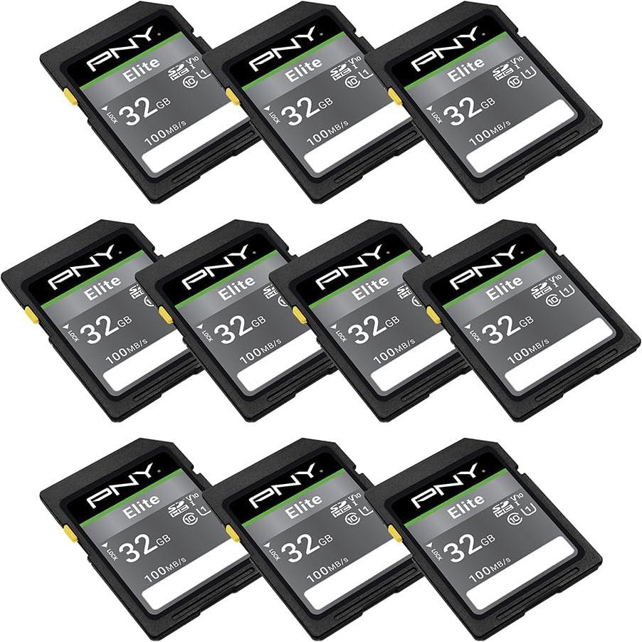 Tarjeta de Memoria PNY 32GB Elite Clase 10 U1 V10 SDHC - Paquete de 10