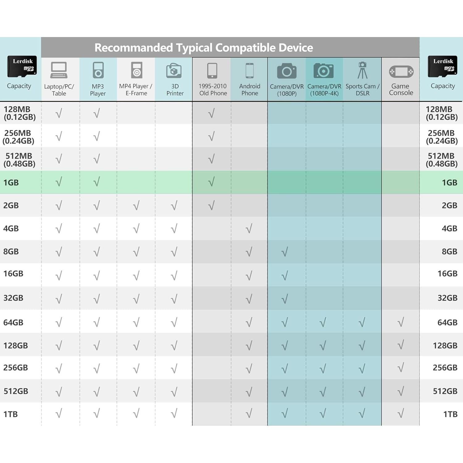 Tarjeta Micro SD Lerdisk 1GB Clase 4 Alta Velocidad