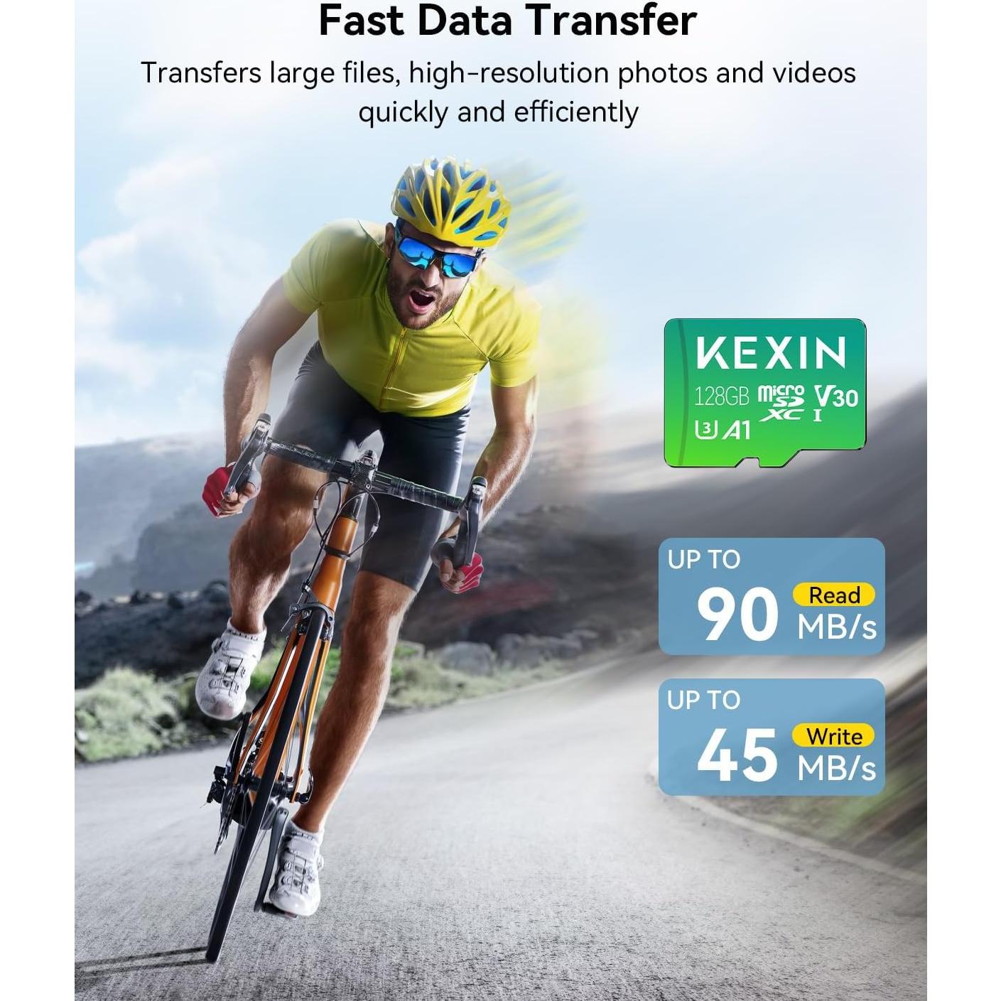 KEXIN Tarjeta Micro SD 128GB x3 con Adaptador - 90MB/s 4K