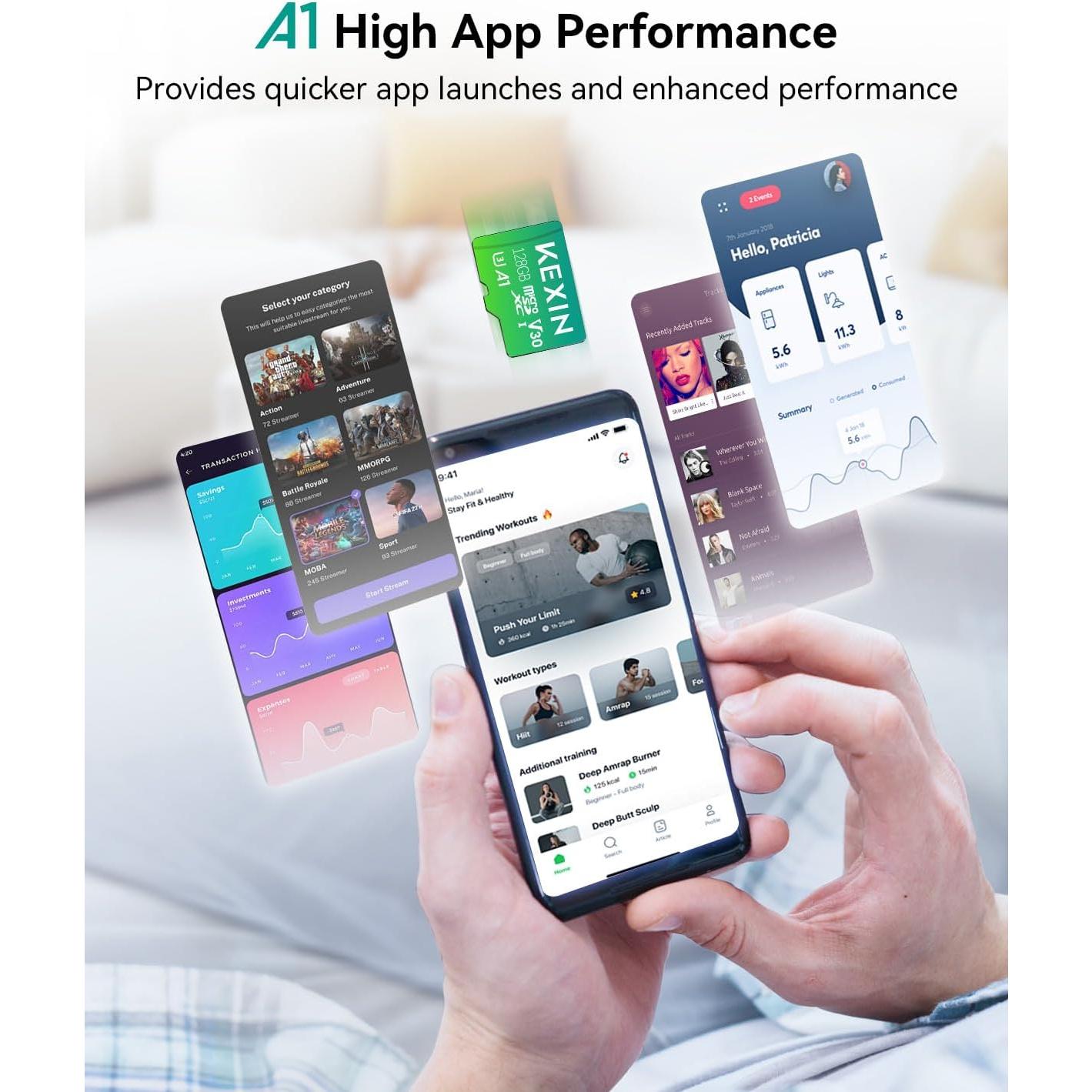 KEXIN Tarjeta Micro SD 128GB x3 con Adaptador - 90MB/s 4K