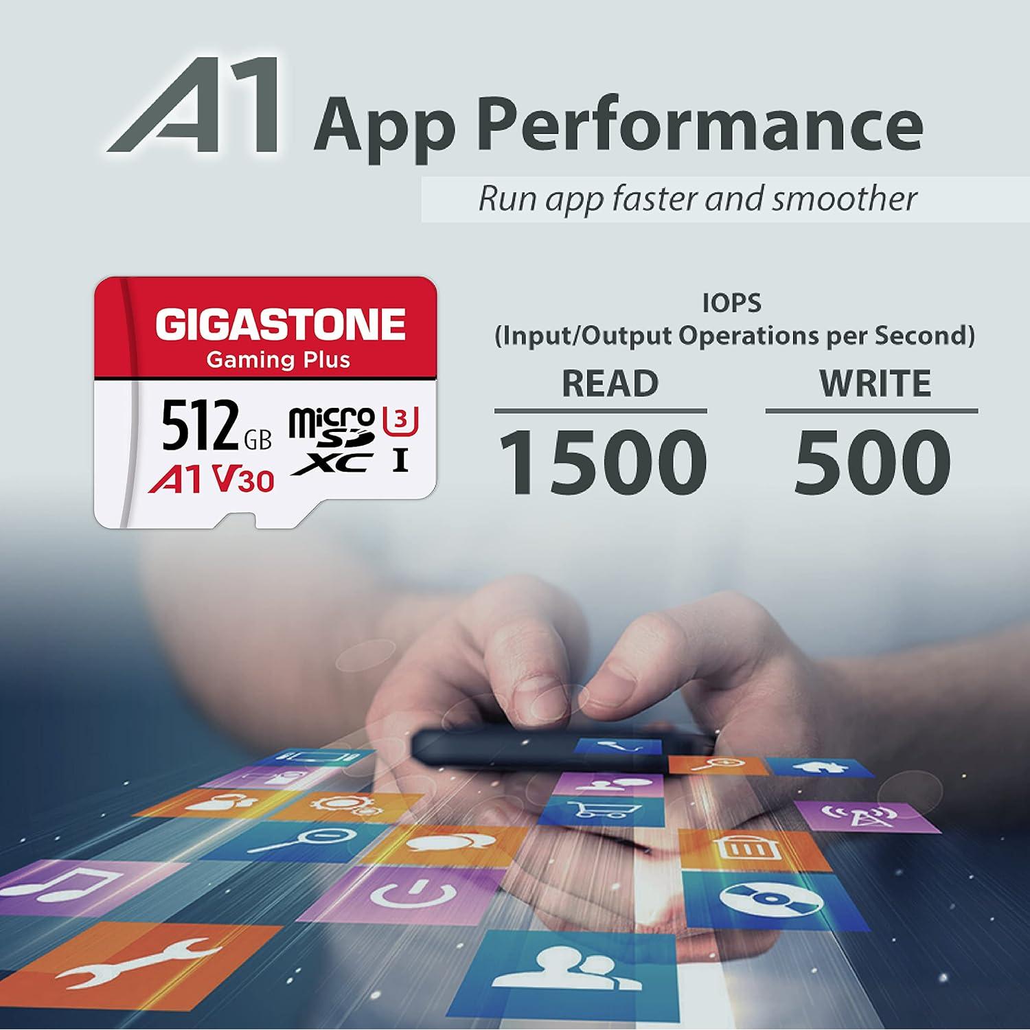 Tarjeta Micro SD Gigastone 512GB Gaming Plus UHS-I A1 U3 V30