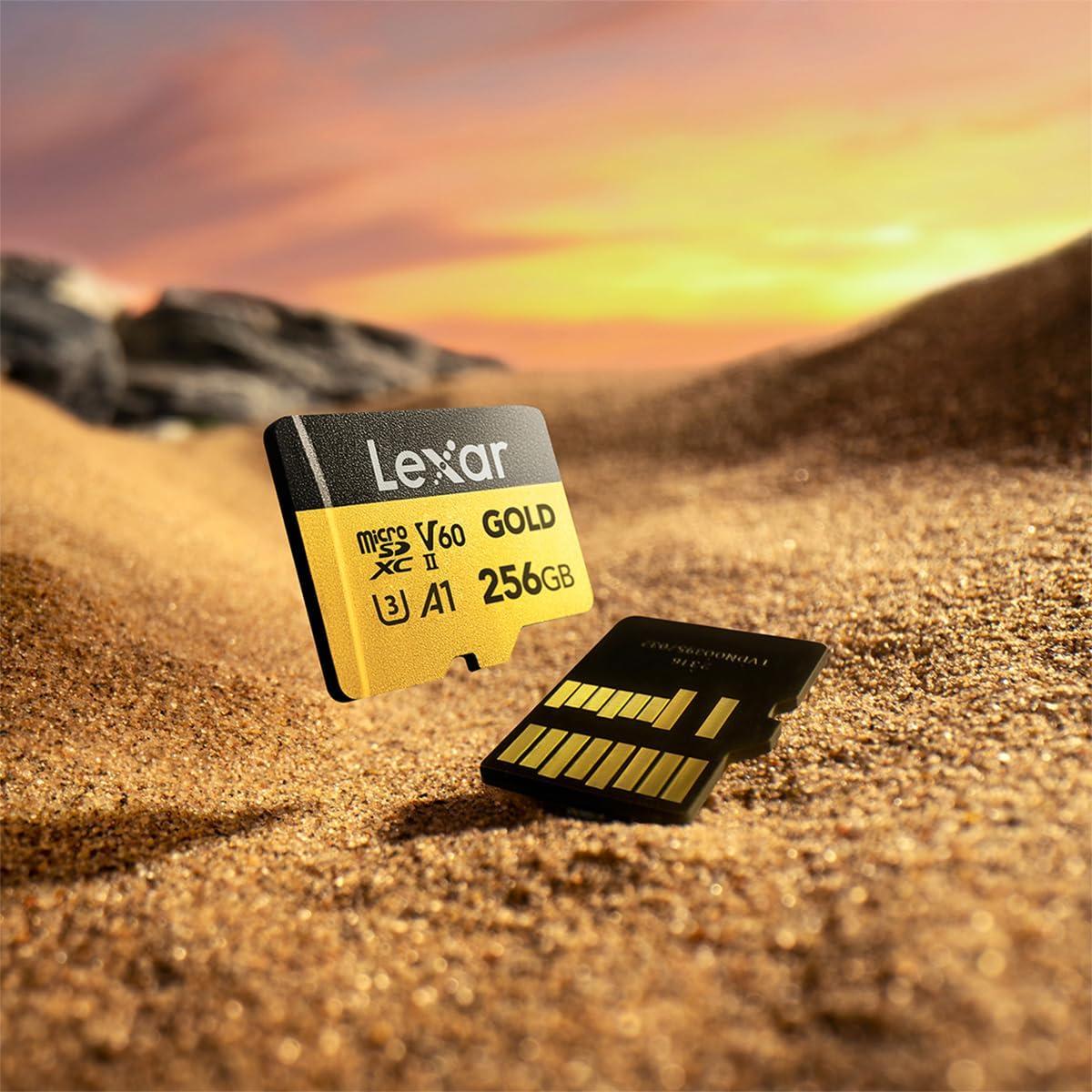 Lexar 256GB Tarjeta Micro SD UHS-II Dorada, V60, 4K, 280MB/s