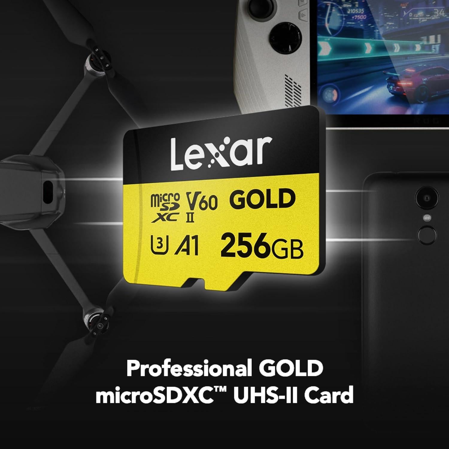 Lexar 256GB Tarjeta Micro SD UHS-II Dorada, V60, 4K, 280MB/s