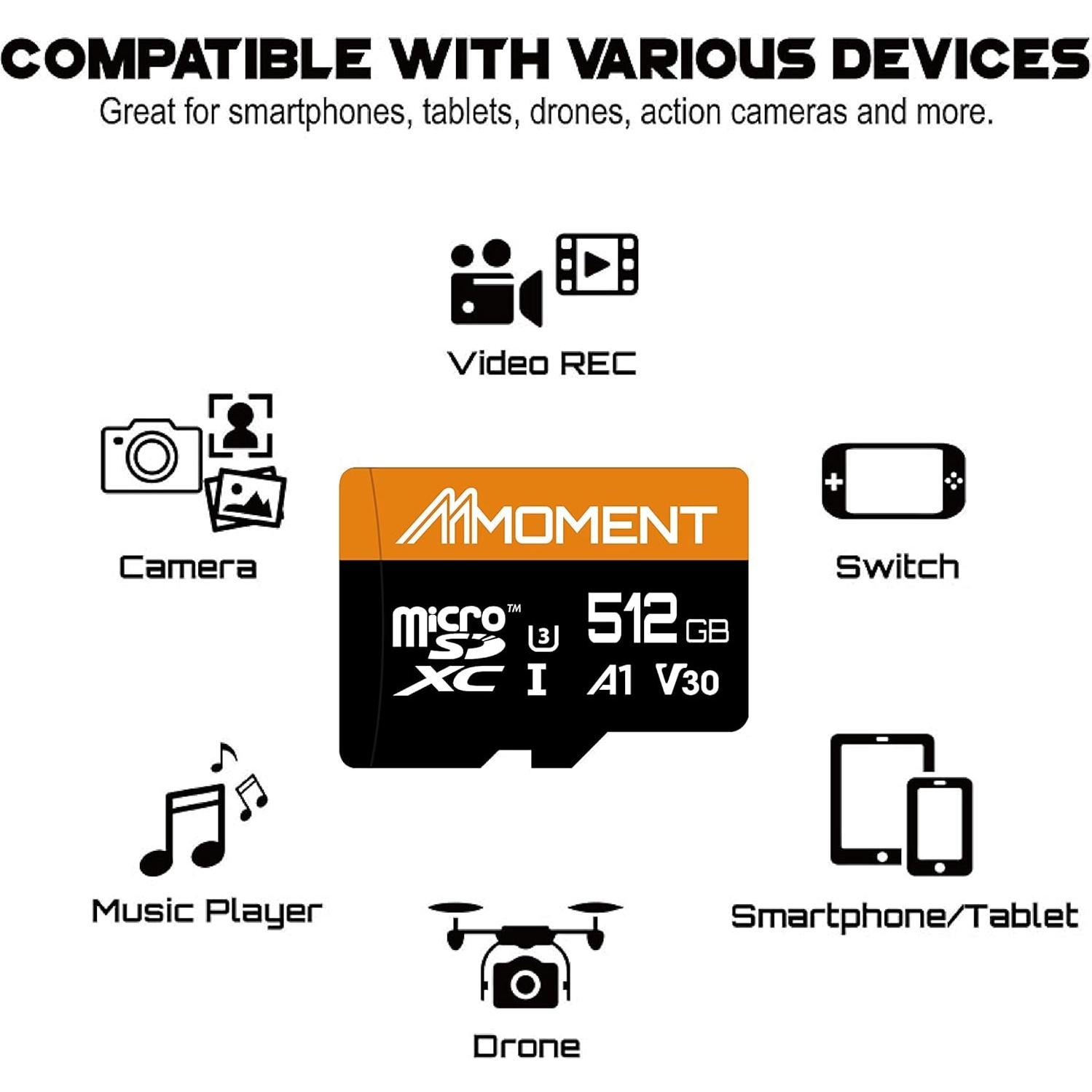 Tarjeta Micro SDXC Moment 512GB A1 UHS-I V30 Clase 10