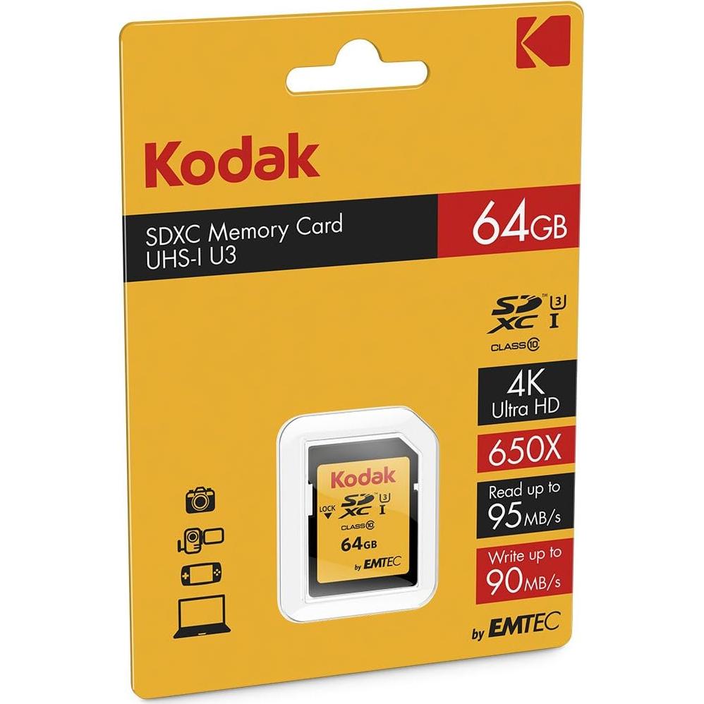 Tarjeta SDXC Kodak 64GB UHS-I U3 V30 Ultra 95MB/s