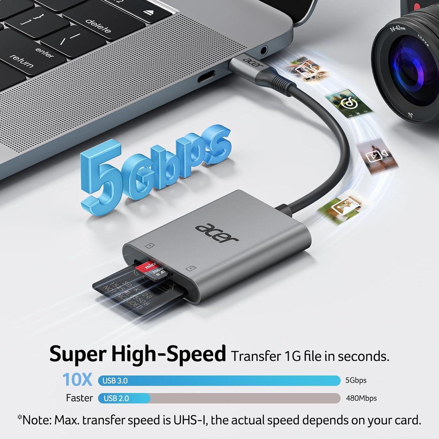Lector de Tarjetas SD USB C Acer ODK4G0, Doble Ranura 5Gbps