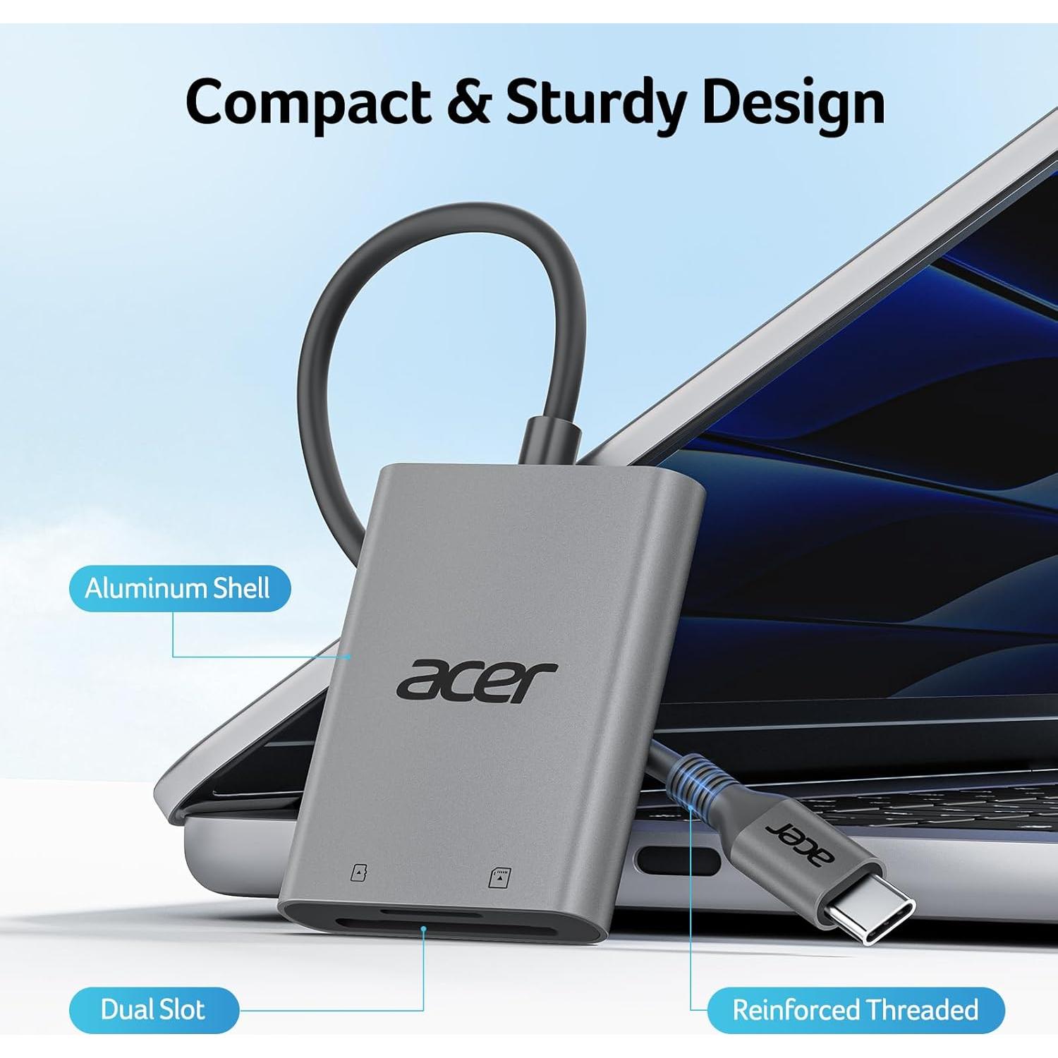 Lector de Tarjetas SD USB C Acer ODK4G0, Doble Ranura 5Gbps