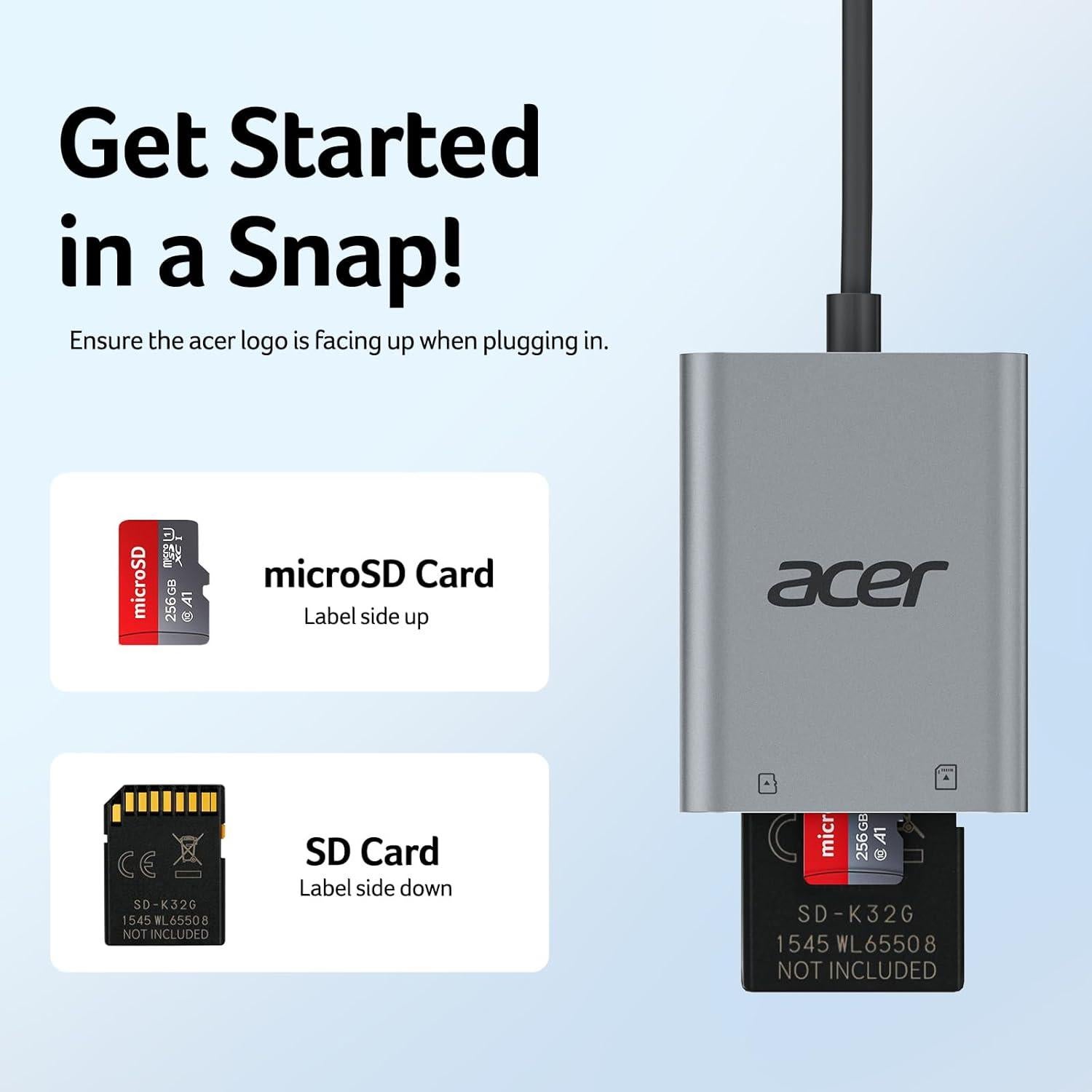 Lector de Tarjetas SD USB C Acer ODK4G0, Doble Ranura 5Gbps