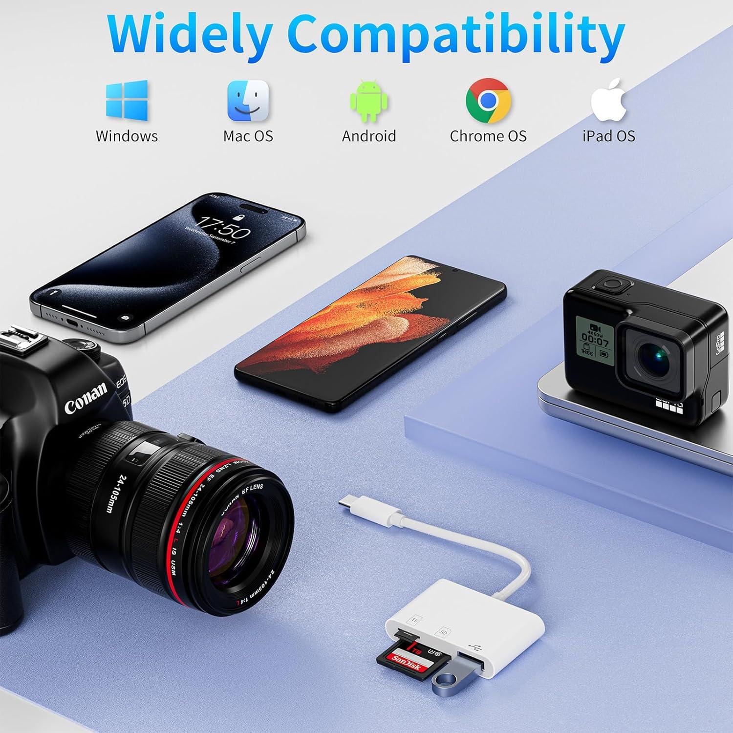 Lector de Tarjetas SD USB C Groodo 3 en 1 para iPhone y Mac