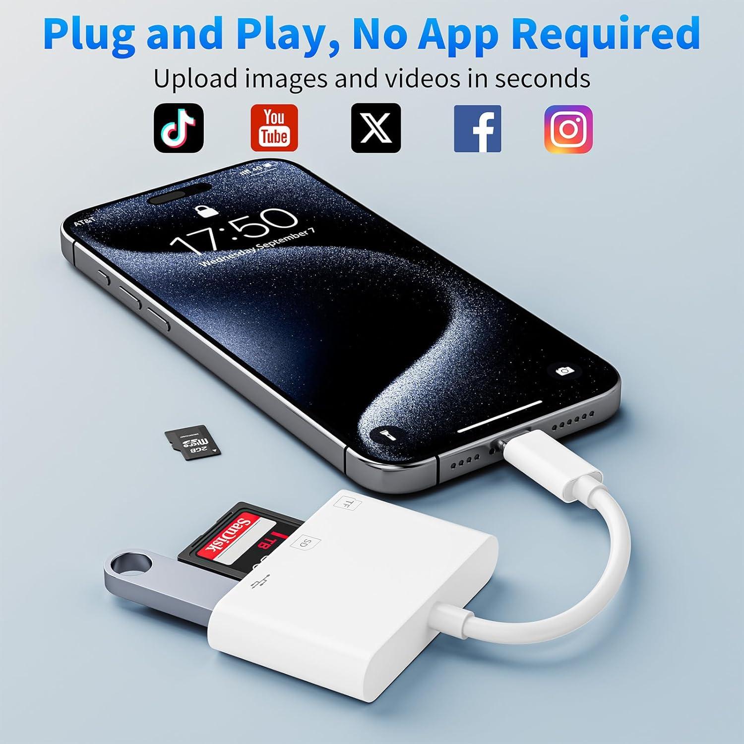 Lector de Tarjetas SD USB C Groodo 3 en 1 para iPhone y Mac