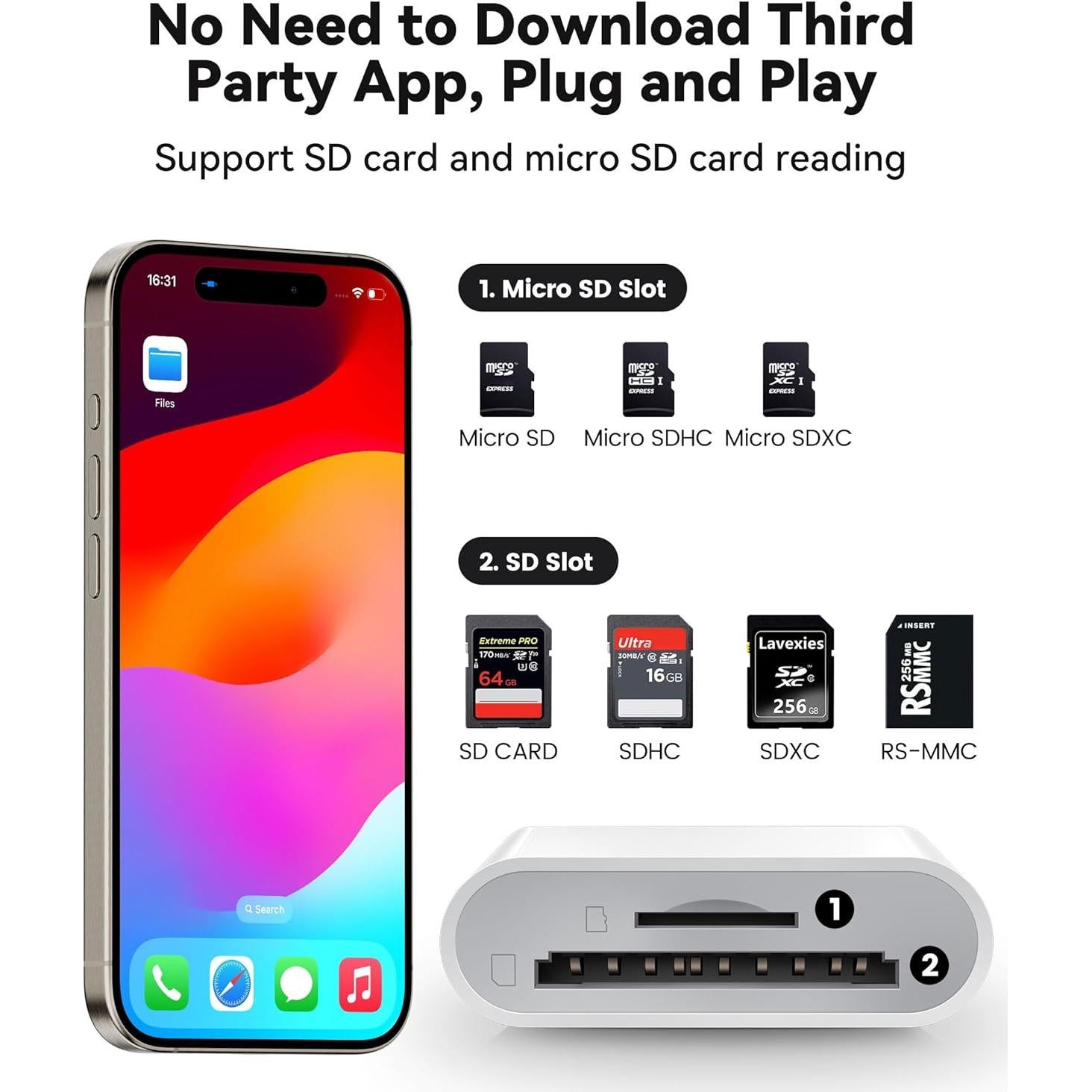 Lector de Tarjetas SD USB C xdgeLoad 2 Ranuras para iPhone 15/16