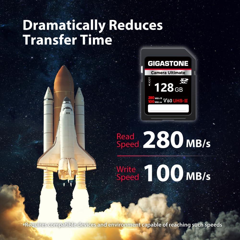 Tarjeta SD GIGASTONE 128GB UHS-II V60 Paquete de 2 Alta Velocidad
