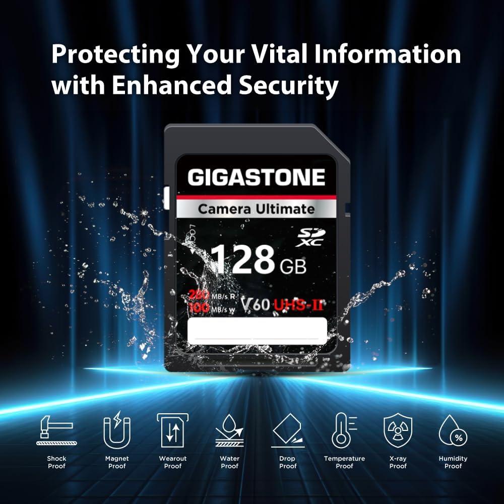 Tarjeta SD GIGASTONE 128GB UHS-II V60 Paquete de 2 Alta Velocidad