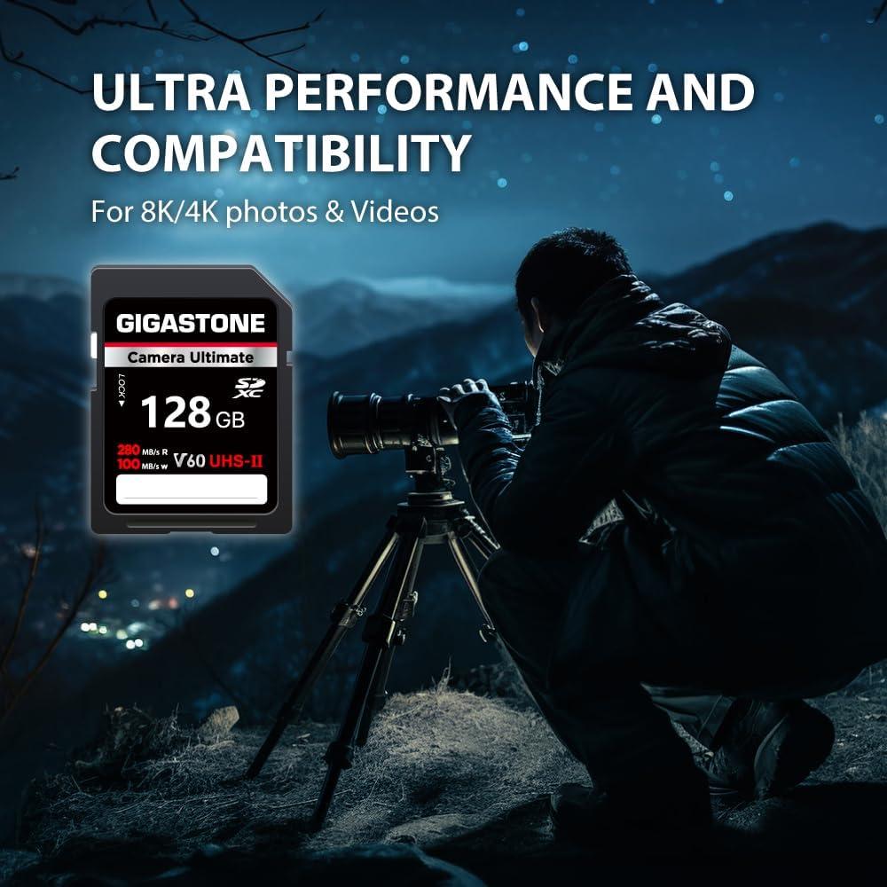 Tarjeta SD GIGASTONE 128GB UHS-II V60 Paquete de 2 Alta Velocidad